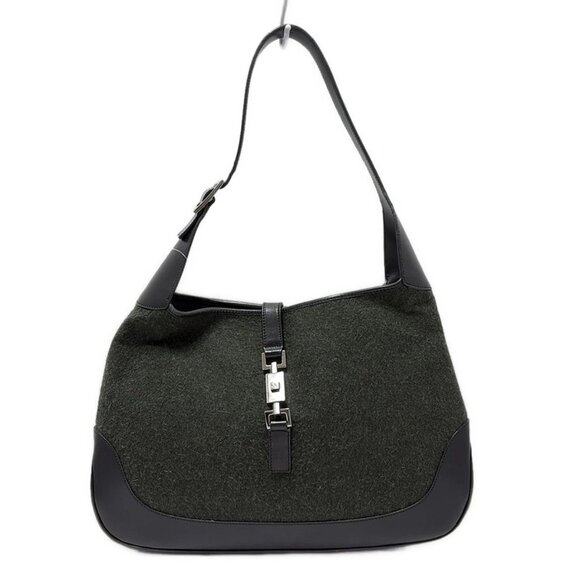 GUCCI Jackie Khaki Black Wool Leather - Shoulder Bag 451-073025 - Picture 1 of 8